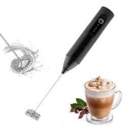 PANCA Rechargeable Milk Frother, 3-Speed Electric Coffee Frother with Dual Spring Whisk | USB Type-C Charging | Stainless Steel Drink Mixer for Latte, Cappuccino, Matcha & Hot Chocolate | Bl...