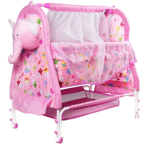 Image of PANDAORIGINALS Premium Jumbo Baby Cradle New Born Baby Sleep Swing Cradle /Mattress & Wheels and Cradle for 0-13 Months 