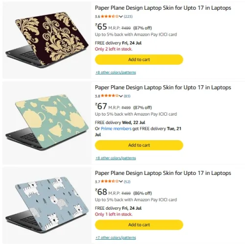 Image of Paper Plain Design Laptop Skin starting ₹65 