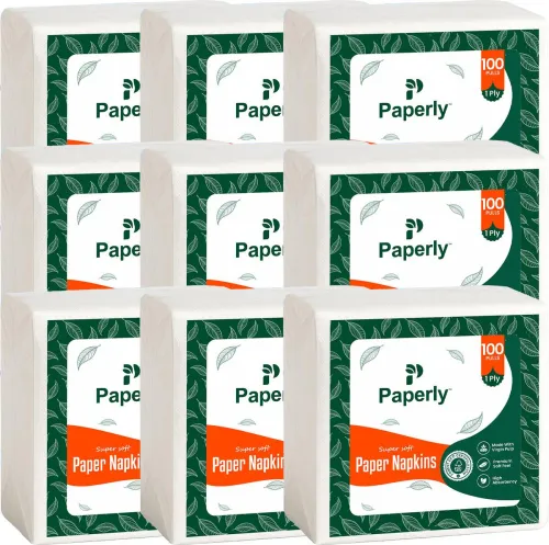 Image of Paperly TISSUE NAPKIN Pack Of 9 White Paper Napkins  (9 Sheets)
