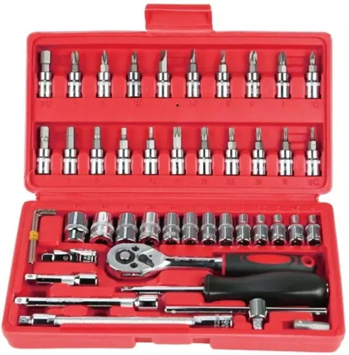 Image of PAPU PAPU 46 Pieces Spanner Socket Combination Tool Kit & Screwdriver Set, Wrench Socket Set (Pack of 1)
