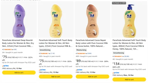 Image of Parachute Advansed Body Care Products starting @ ₹75