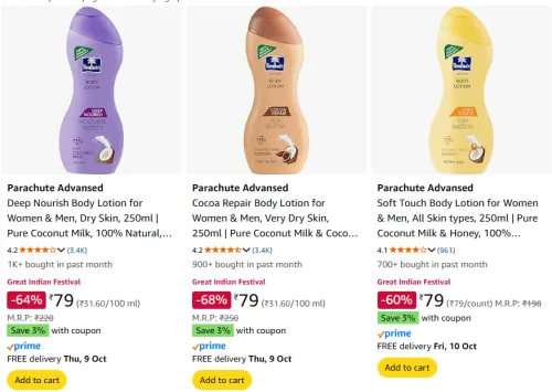 Image of Parachute Advansed Body Lotion Starting @ ₹79