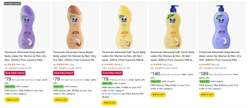 Image of Parachute Body Lotion Starting @ ₹79