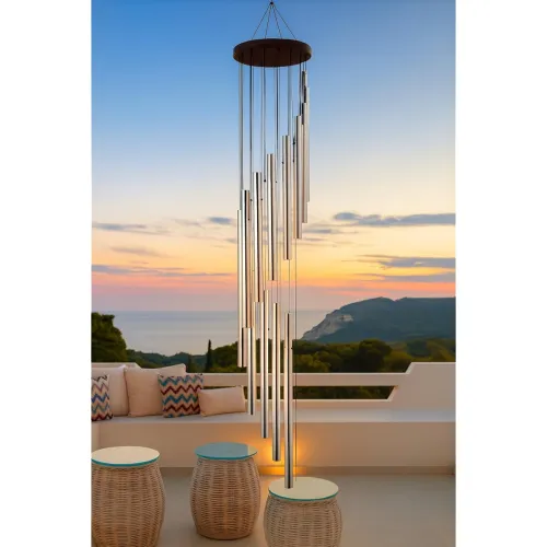 Image of Paradigm Pictures Big 18 Pipe Wind Chimes for Home || Home Decor Items (Silver Color)
