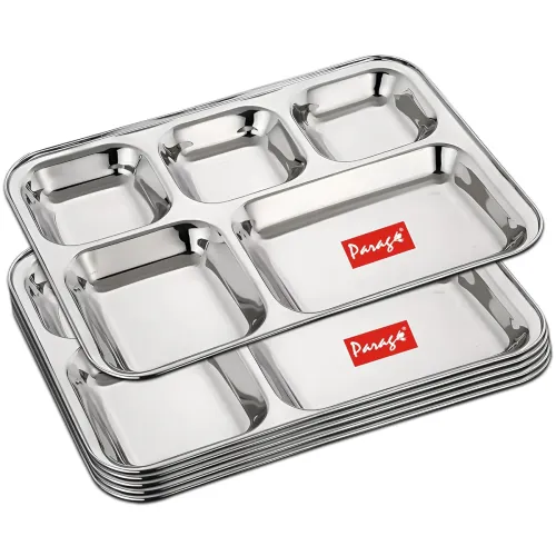 Image of Parage 6-Piece Stainless Steel 5-Compartment Thali Set (Silver)
