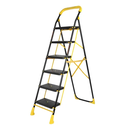 Image of Parasnath 6-Step Yellow Diamond Steel Foldable Ladder | Wide Anti-Skid Plastic Steps for Extra Grip, 6.2 FT Step Ladder,