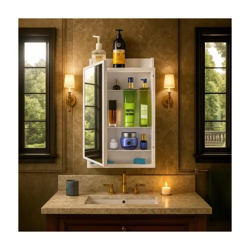 Image of PARASNATH Plastic Rich Look Bathroom Cabinet With Cabinet With Mirror 