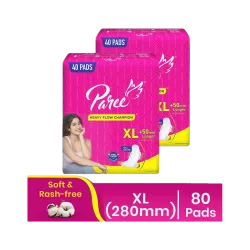 Paree Soft & Rash Free Sanitary Pad | XL Size| 3 Seconds Absorption for Heavy Flow Sanitary Pad (Pack of 80)
