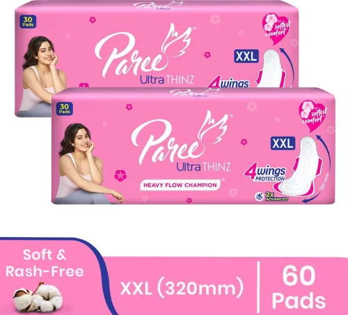 Image of Paree Ultra Thinz Soft & Rash Free | XXL Size | Double Feathers Pads,With Disposable Cover Sanitary Pad (Pack of 60)