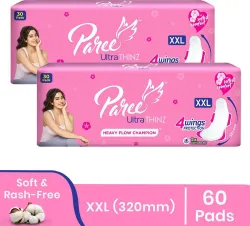 Paree Ultra Thinz Soft & Rash Free | XXL Size | Double Feathers Pads,With Disposable Cover Sanitary Pad (Pack of 60)