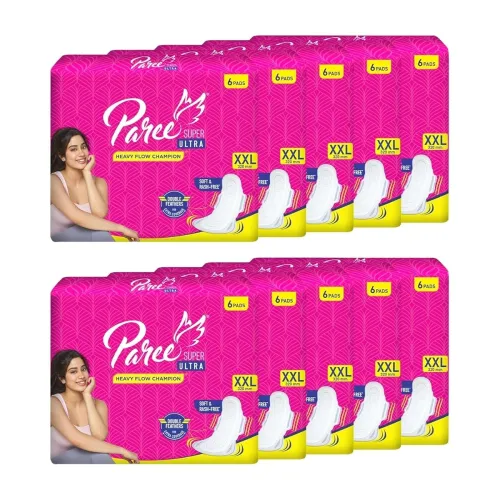 Image of Paree Super Ultra Soft Sanitary Pads, XXL 30 Ultra Period Care Pads (Pack of 5), Super Soft & Rash Free with Quick Absor