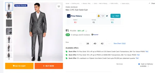 Image of PARK AVENUE Men 3 PC Suit Solid Suit