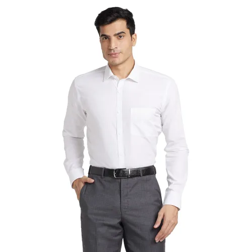 Image of Park Avenue Men's Pure Cotton Solid Pattern Slim Fit Semi Cutaway Collar Full Sleeve Formal Shirt