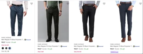 Image of Park Avenue Men's Trousers at minimum 70% Discount