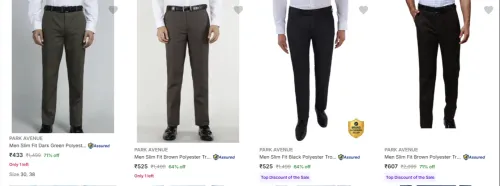 Image of Park Avenue Men's Trousers upto 71% Discount