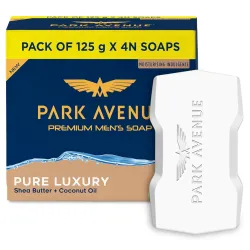 Park Avenue Premium Men’s Soaps for Bath – Pure Luxury | 125g (Pack of 4) | Enriched with Shea Butter & Coconut Oil | Gr