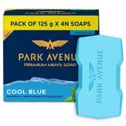 Park Avenue Premium Men’s Soaps for Bath – Cool Blue | 125g (Pack of 4) | Menthol & Mineral Energizer | Grade 1 Soap | F