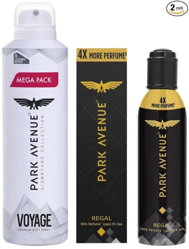 Image of Park Avenue Voyage Signature Collection Amber Spray Deodorant For Men, 220Ml And Regal Premium Perfume For Men, 150Ml,1 