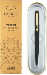 PARKER Vector Matte Black, Gold Trim Ball Pen (Ink Color - Blue)