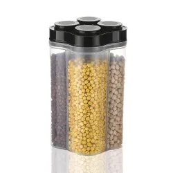 Parkplus Airtight Transparent Plastic Food Storage Container Jar with 4 Sections, 2500ML - Black, Pack of 1