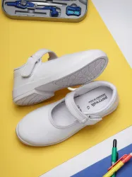 PARRY WALK Velcro School Shoes For Girls (White, 12-13 Years)