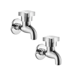 Parryware Jade Bib Cock with Wall Flange (Pack of 2) | Brass with Chrome Finish