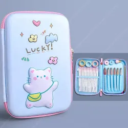 Parshya Cute 3D Cat Pencil Pouch for Girls & Boys | Large Capacity EVA Hard Shell Stationery Organizer | Waterproof Cartoon Pencil Case for School, College & Office
