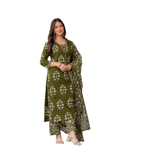 Image of PARTHVI Women's Pure Cotton Printed Straight Kurta 