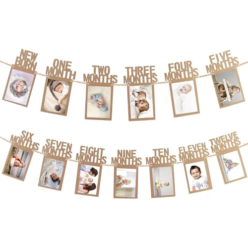 Image of Party Propz 1-12 Month Photo Frame Banner - Set of 1 Photo Banner for First Birthday(Cardstock) | 