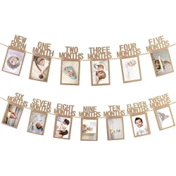 Party Propz 1-12 Month Photo Frame Banner - Set of 1 Photo Banner for First Birthday(Cardstock) | 