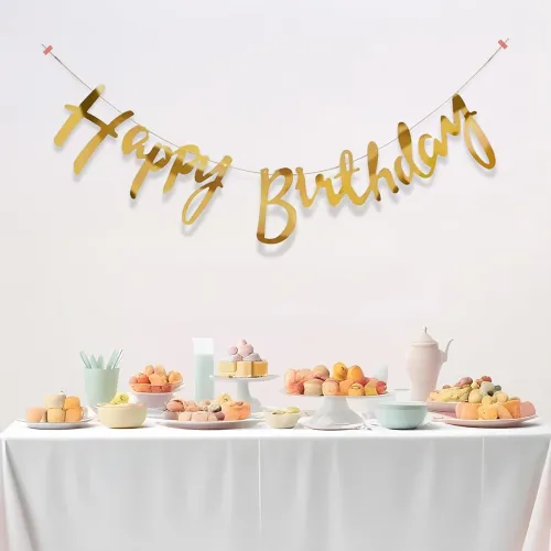 Image of Party Propz Happy Birthday Banner for Decoration - 1 Pc Cursive Metallic Golden Birthday Banner for Decoration for Boy