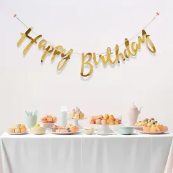 Party Propz Happy Birthday Banner for Decoration - 1 Pc Cursive Metallic Golden Birthday Banner for Decoration for Boy