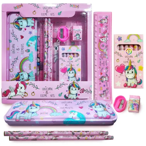 Image of Party Propz Unicorn Stationery Set for Girls - 12 Pcs Pink Stationery Set