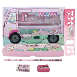 Party Propz Pink Bus Shape Stationery Set for Girls, School, Birthdays