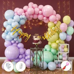 Partycat 54-Piece Birthday Balloon Decoration Kit - Gold & Pastel Latex Balloons, Garland Arch Strip, Hand Pump, Glue Dots, Golden Happy Birthday Banner for Party Decor, Kids Celebration