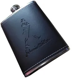 Partyhut Black Leather Stainless Steel 8oz Hip Flask