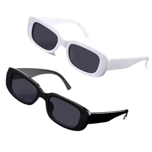 Image of pass pass Men & Women Retro Rectangular Sunglasses Pack of 2