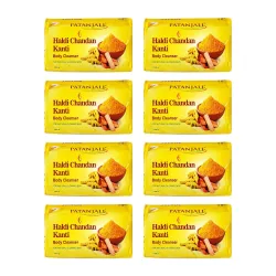 Patanjali Haldi Chandan Kanti Body Cleanser Soap for Men and Women(150g, Pack of 8), Nourishing & Moisturizing, Natural Aloe Vera Soap for Soft Skin