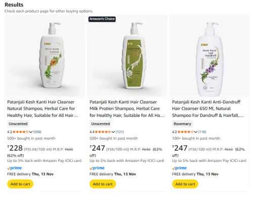 Image of Patanjali Kesh Kanti Hair Cleanser Natural Shampoo Flat 62% Discount