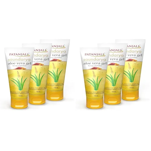 Image of Patanjali Saundarya Aloe Vera Gel Kesar Chandan - 150ml pack of 6