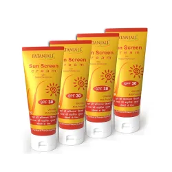 Patanjali Sunscreen Cream SPF 30, for Sun Protection with Natural Ingredients for All Skin Types 50g (50gx4) - Pack of 4