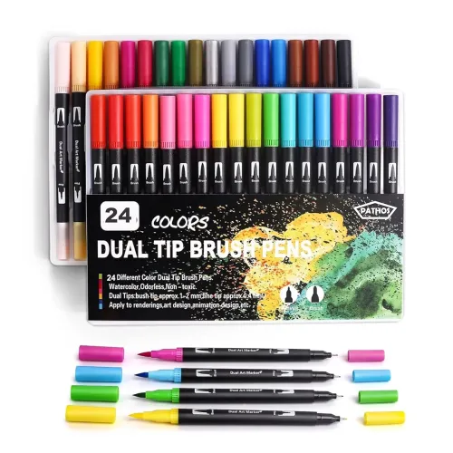 Image of PATHOS INDIA 24 Colors Dual Tip Brush Pens