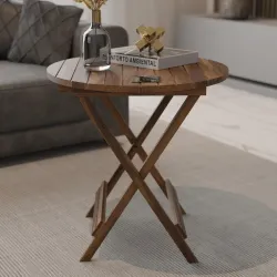 Patio Folding Coffee Table/Tea Table,Outdoor Wooden Square Portable End Table/Picnic Table for Camping
