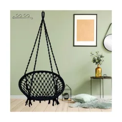 Patiofy Adult Cotton Hanging Swing Chair – Black