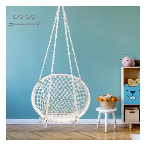 Image of Patiofy Swing For Adults/ Swing For Balcony/ Swing Chair/ Cotton Round Swing For Home/ Swing For Indoor&Outdoor/ Wooden 