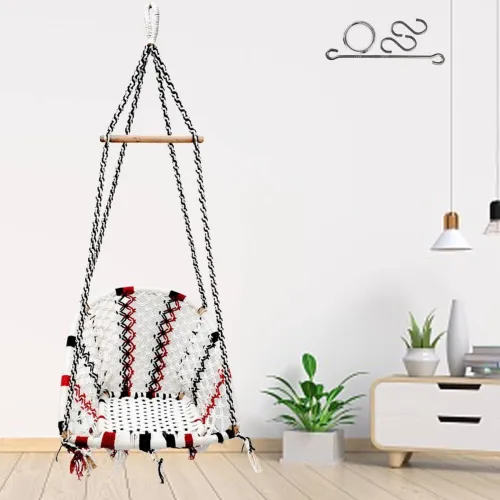 Image of Patiofy D-Shape Cotton Rope Swing Chair Cotton Small Swing  (White, DIY(Do-It-Yourself))
