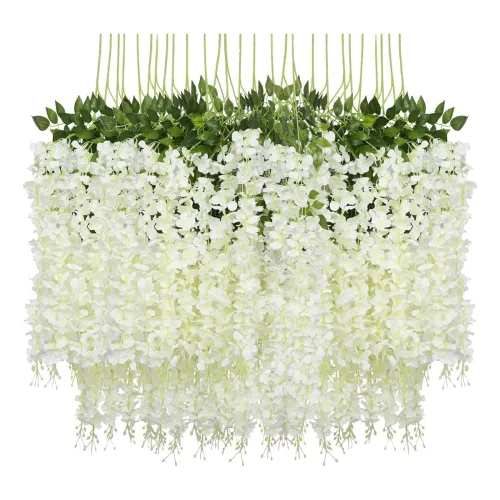 Image of Pauwer 12 Pack Artificial Wisteria Vine Garland (White, 43.2 FT)
