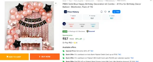 Image of PBBS Solid Blue Happy Birthday Decoration kit Combo 41 Pcs 