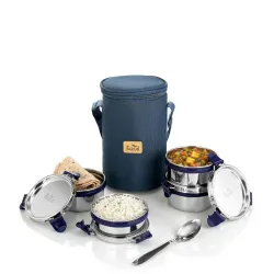 PDDFALCON Stainless Steel EcoNxt Blossom Lunch Box Set of 4 with Insulated Bag, BIS Certified, Jindal Seal & Made in Ind